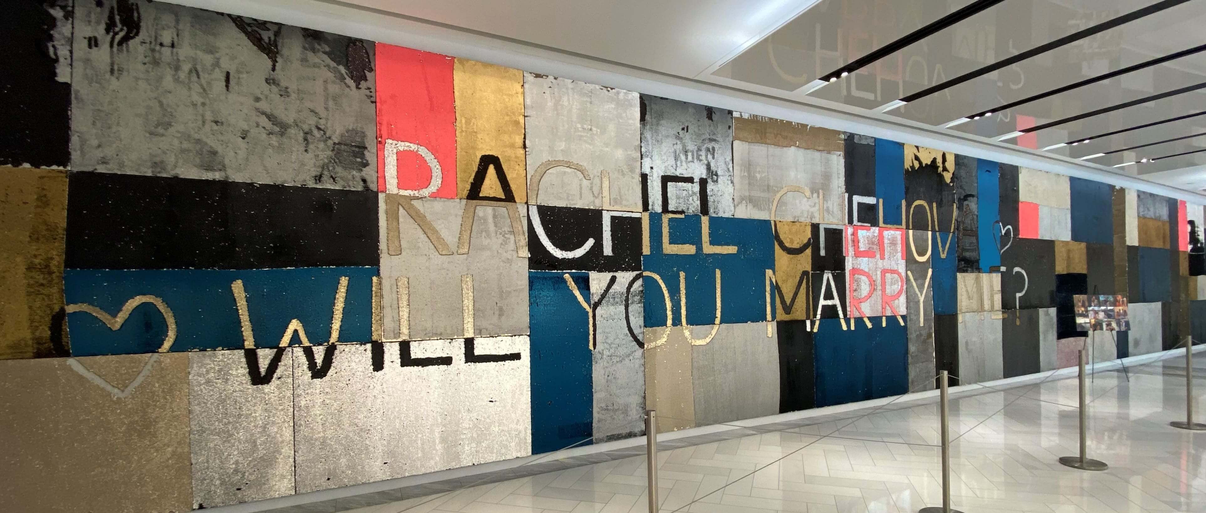 Rachel will you marry me designed on the sequin wall
