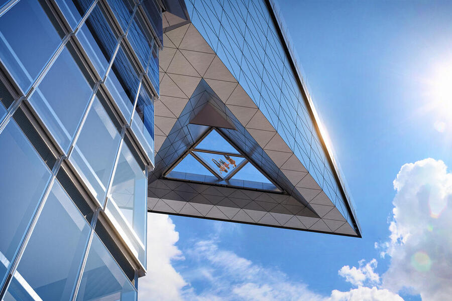 person laying down on Edge observation deck
