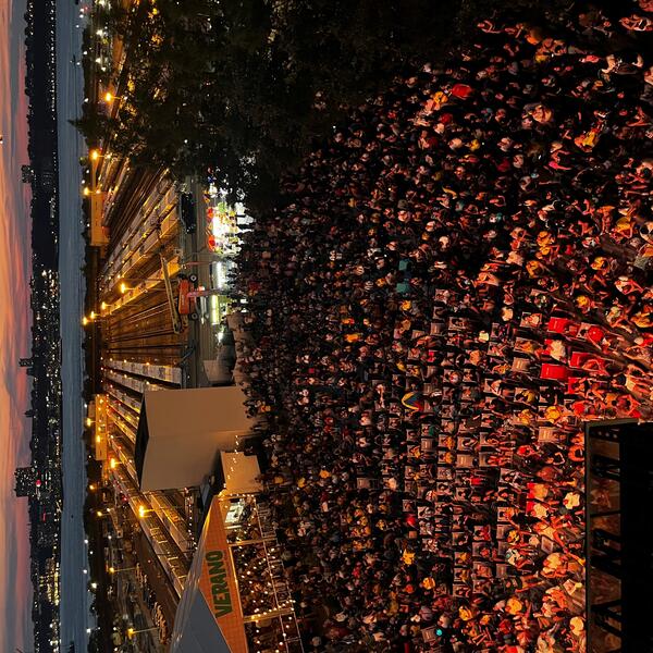 crowd watching a moive at Hudson Yards