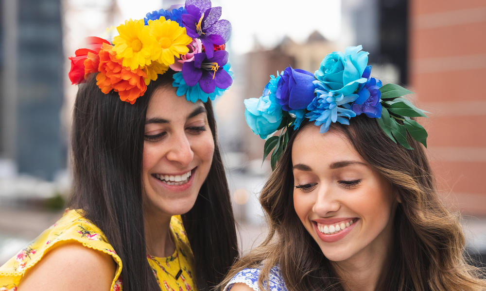 Girls wearing flower crowns
